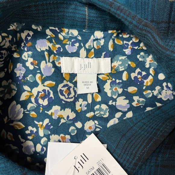 J Jill Long Sleeve Plaid A-Line Shirt Dress Women M Midi Pocket Grunge Indie - Picture 8 of 13